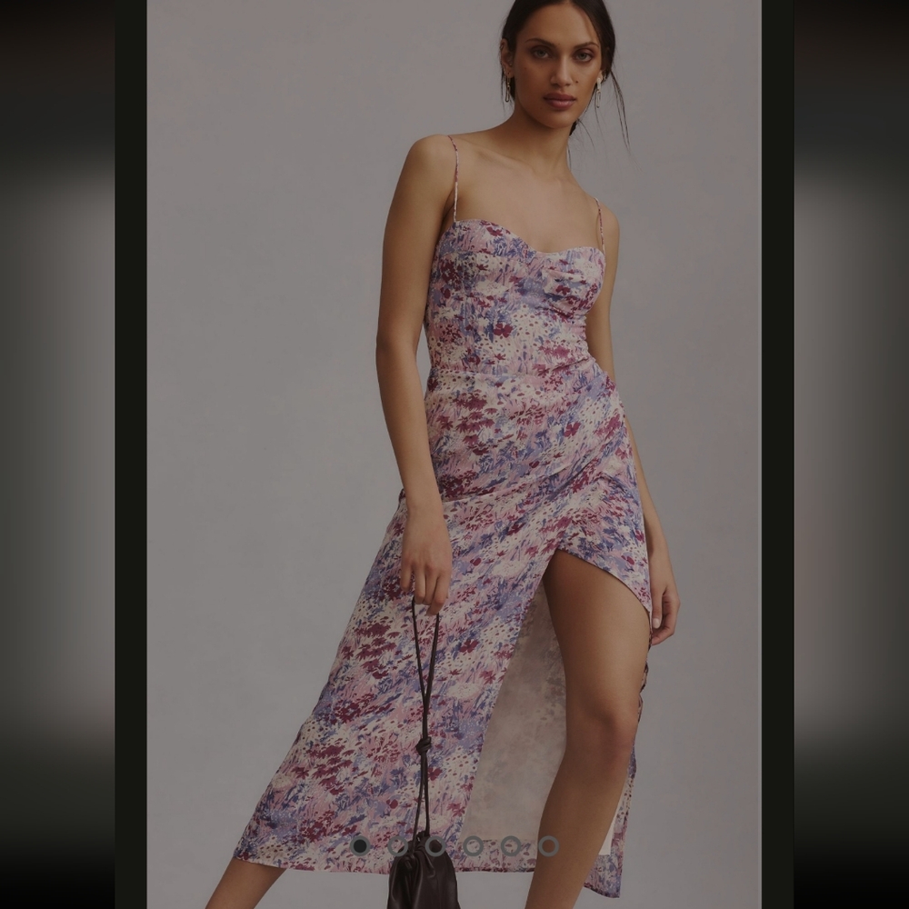 Reformation Kourtney purple motif midi dress